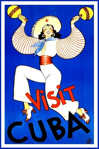 Visit Cuba Dancing Girl Maracas Havana Habana Cubano Vintage Illustration Travel Cool Wall Decor Art Print Poster 24x36