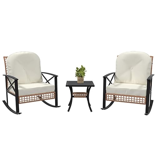 3 PCS Patio Rocking Chairs Outdoor Rattan Bistro Set, Patio