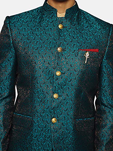 Image of WINTAGE Men's Banarasi Rayon Cotton Green Bandhgala