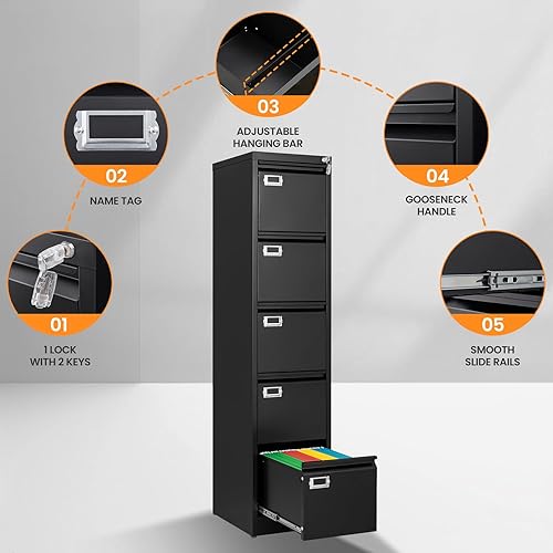 Vista 119 de Archivador de 3 cajones, archivador móvil totalmente ensamblado con cerradura para oficina en casa, caninete de metal con ruedas, cabina de tres