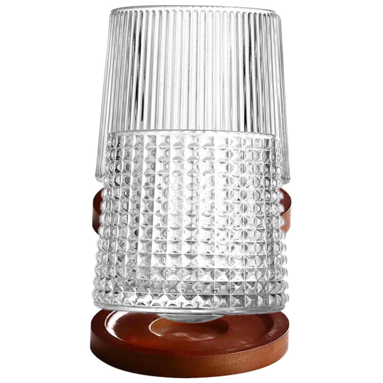Verres à whisky diamant avec plateau tournant en bois élégant