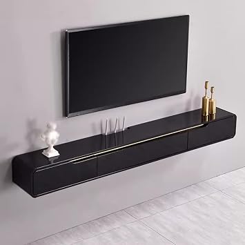 FPIGSHS Wall Mounted Media Console with 2 Drawers Solid Wood Floating TV Stand Hanging TV Shelf Entertainment Center TV Cabinet, for Home Office C, 55.1 inches