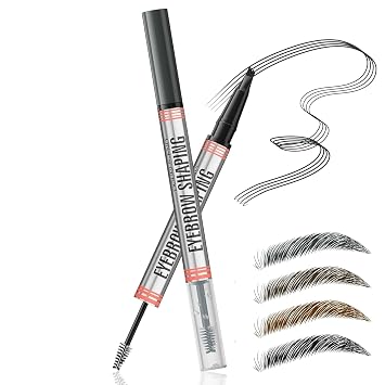 2-in-1 Eyebrow Pencil with Gel,2025 NEW Waterproof Magic Eyebrow Pencil,Dual-Ended 3D Microblading Eyebrow Pen with 4 Tip & Eyebrow Brush, Makeup Long-Lasting Eyebrow Pen for Women Black