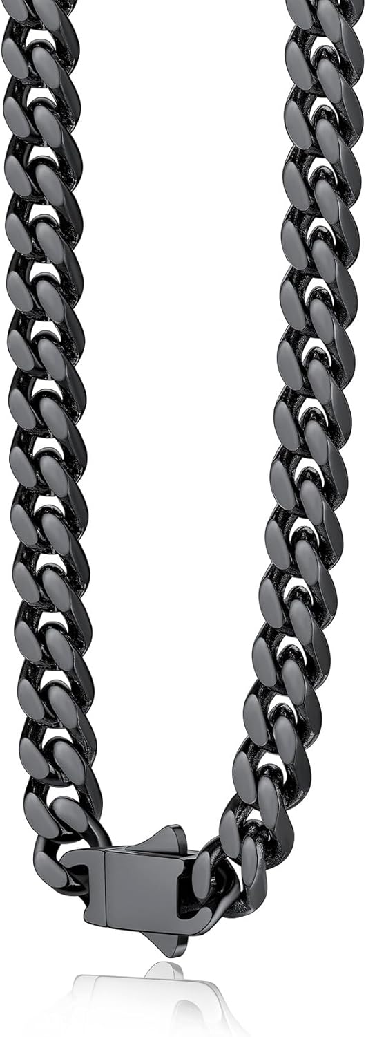 Bestyle Thick Stainless Steel Mens Cuban Link Chain, Black/Gold Chain for Men, No Tarnish & Durable Men Chain Necklace, 5/7/9/12mm Wide, 18"-30" Long, Gift Package