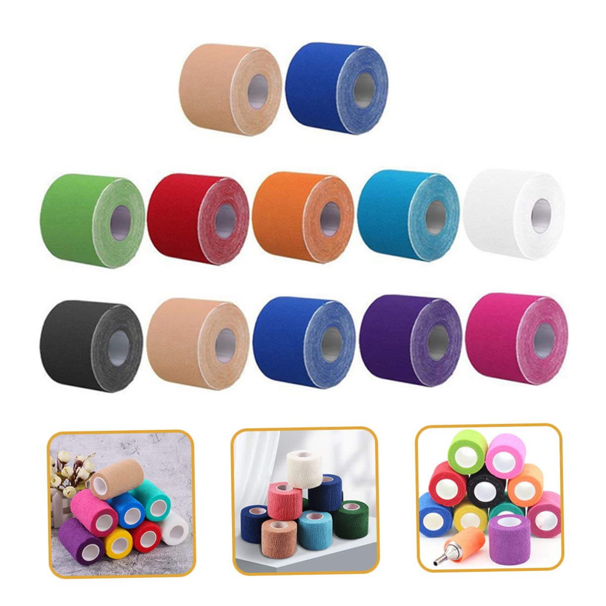 BUGUUYO 12Rolls Self Adhesive Elastic Muscle Tapes of Wear Resistant Sports Tape for Ankle Joint Support Moisture Release for Injury and Performance