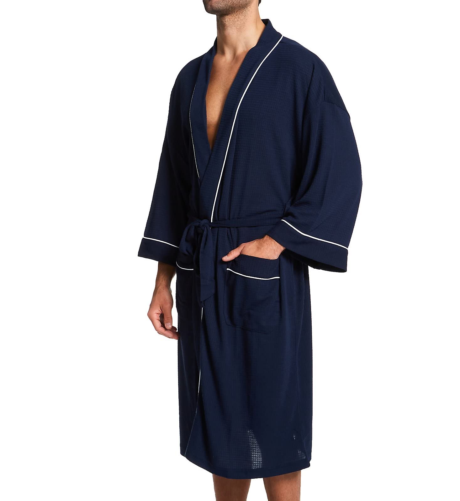 Fruit of the Loom mens Waffle Kimono Robe, Navy, 2X/3X