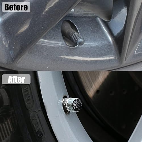 Miniatura 4 de AUCELI 4 tapas de válvula de neumático de automóvil, cubiertas de vástago de válvula de neumático de automóvil con diamantes de imitación, válvula