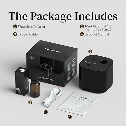 Miniatura 7 de Difusor de aroma sin agua con 3 modos de niebla, arranque de ciclo, máquina de aire de aroma inalámbrica para 200 pies cuadrados hogar,