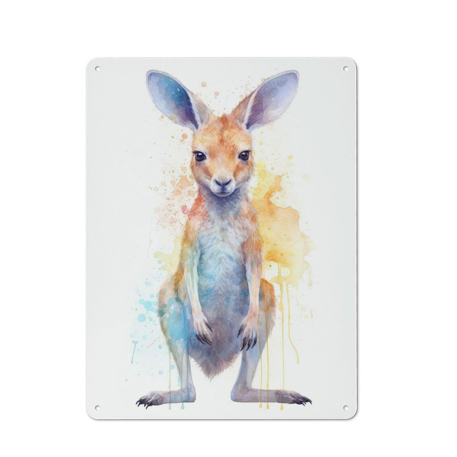 Cute Watercolor Kangaroo Character Metal Wall Decor 40x30cm, Vintage Metal Sign for Home, Shop, Pub Or Studio Wall