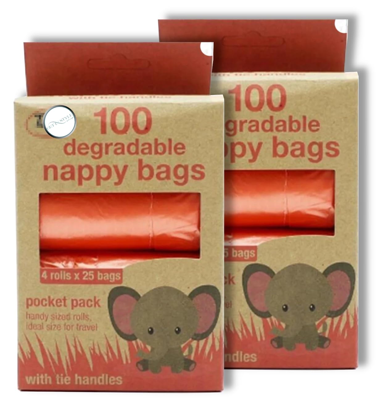 Getinstyle Shop 8X 25 Easy-Tie Disposable Diaper Sacks – Nappy Bags For Travel – Degradable Dog Poo Bags With Handles 32 X 36 Cm – Bundled By