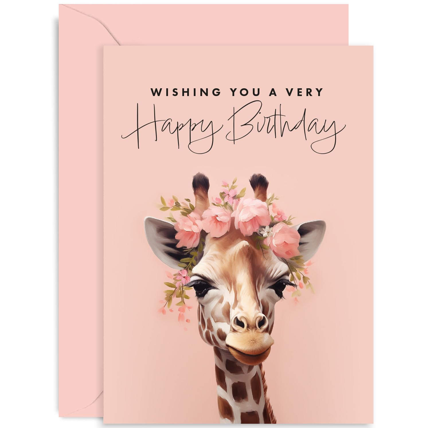 Old English Co. Stylish birthday Card for Her - Giraffe Birthday Card for Women - Giraffe Artwork Card for Sister, Mum, Daughter, Nan, Granma | Blank Inside with Envelope