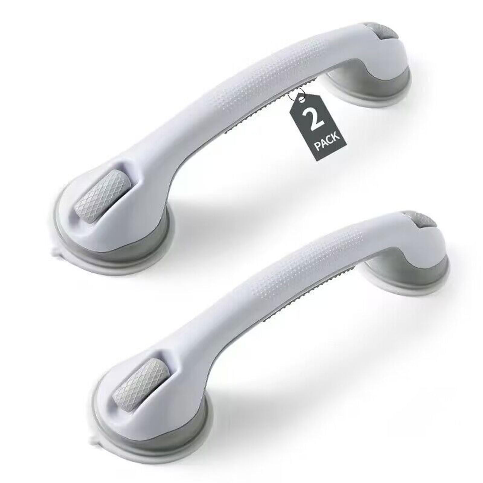 Genérico 2 Piezas Asa de Seguridad para Baño, 33 cm, Asidero Baño Ventosa, Manija de la Ducha, para Personas Mayores, No Requiere Perforación, Ducha de Apoyo,Gris,2 Pack