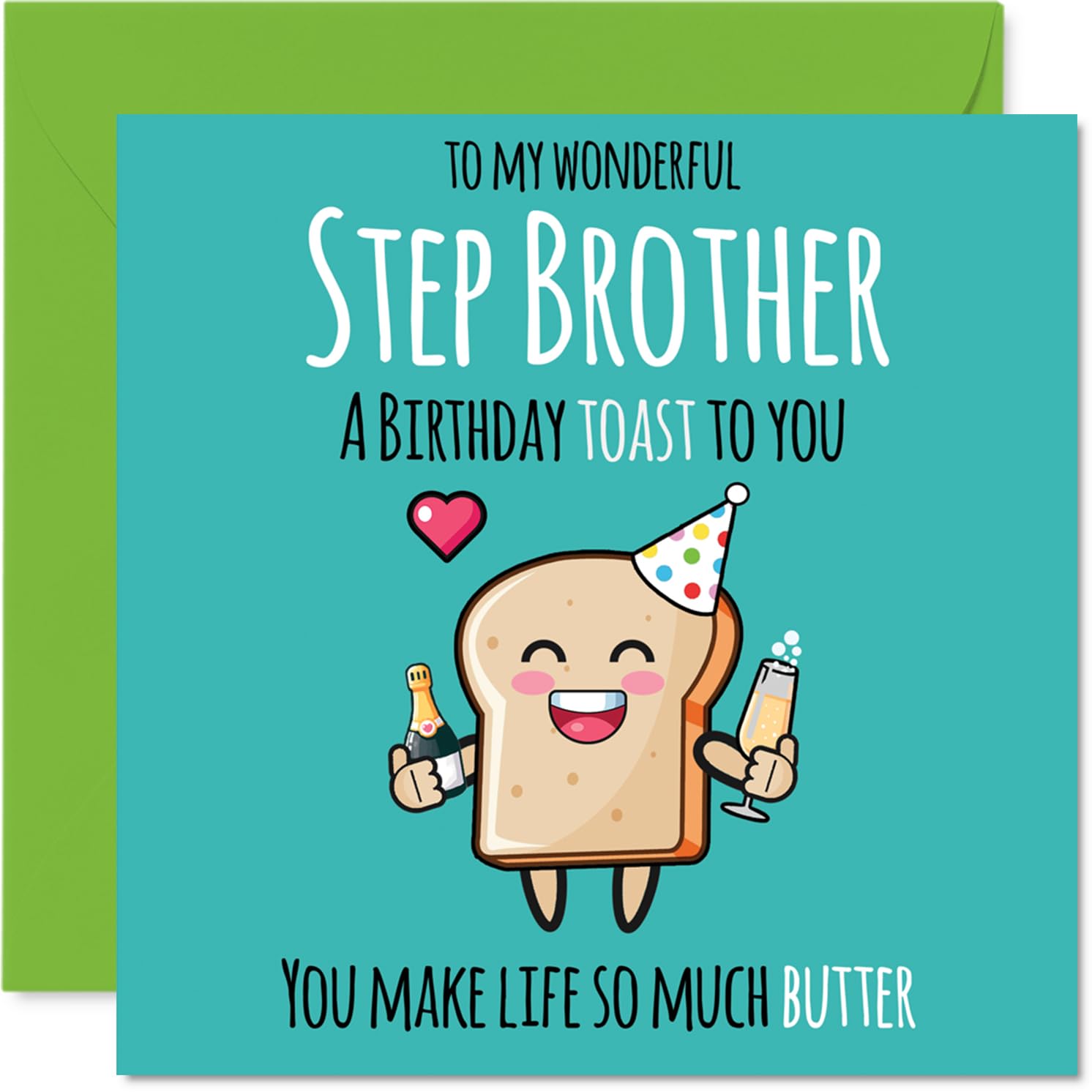 Step Brother Birthday Card - Cute Toast - Happy Birthday Card for Step Brother from Sister Sibling, 145mm Bday Greeting Cards