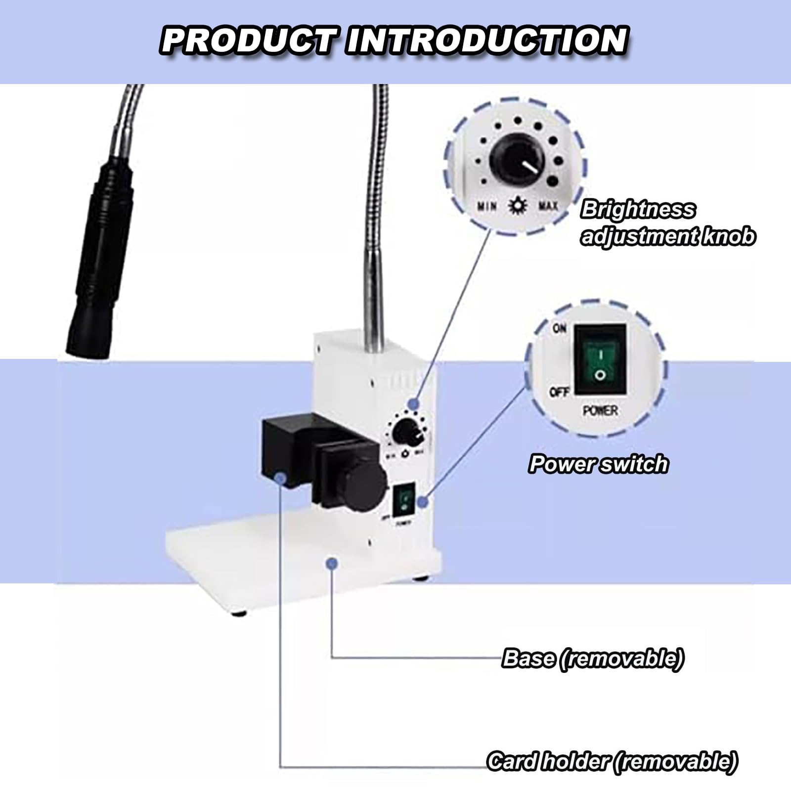 COYEUX Glasfaser-Mikroskopbeleuchtung, LED-Schwanenhalsleuchte, 500 Mm Flexibler Glasfaserschlauch, 6000 K Kaltlichtquelle, Einstellbare Helligkeit Und Blende, Für Stereomikroskope