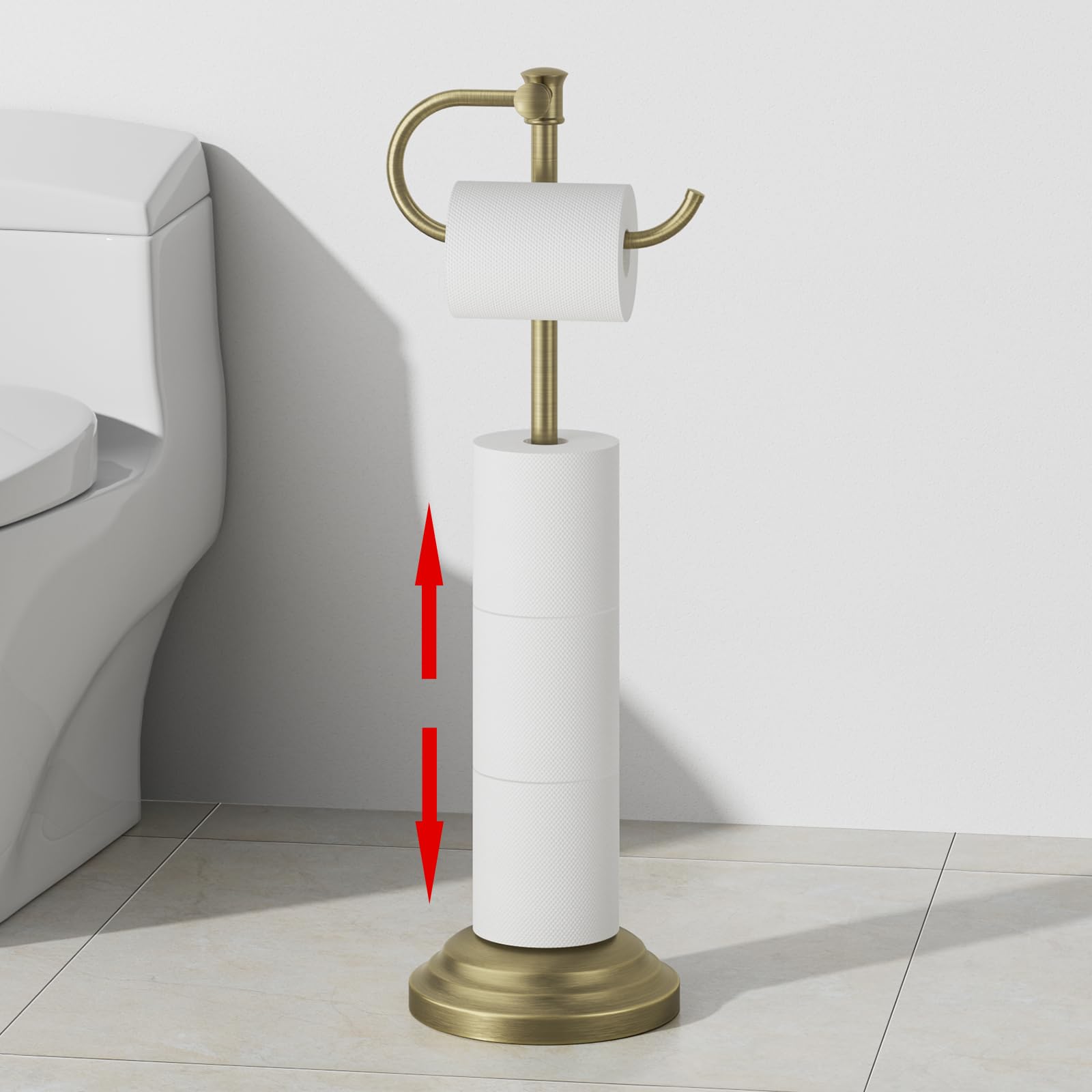 RUMOSE Toilet Paper Holder Stand for Floor Free Standing, Chrome — Amazon image 12