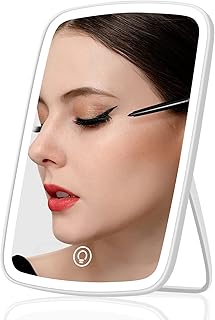 Makeup Mirror with Light, LED Lighted Makeup Mirror with 3 Color Lighting Modes, USB Rechargeable Touch Screen Vanity Mirror, 42 Bright Lights Travel Mirror with Cosmetic Stand