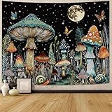 Accnicc Vintage Mushroom Tapestry Hippie Plant Butterfly Wall Tapestry for Bedroom Aesthetic Fantasy Moon Starry Night Snail Small Tapestries Wall Hanging for Dorm Living Room Decor 48 × 36 Inch