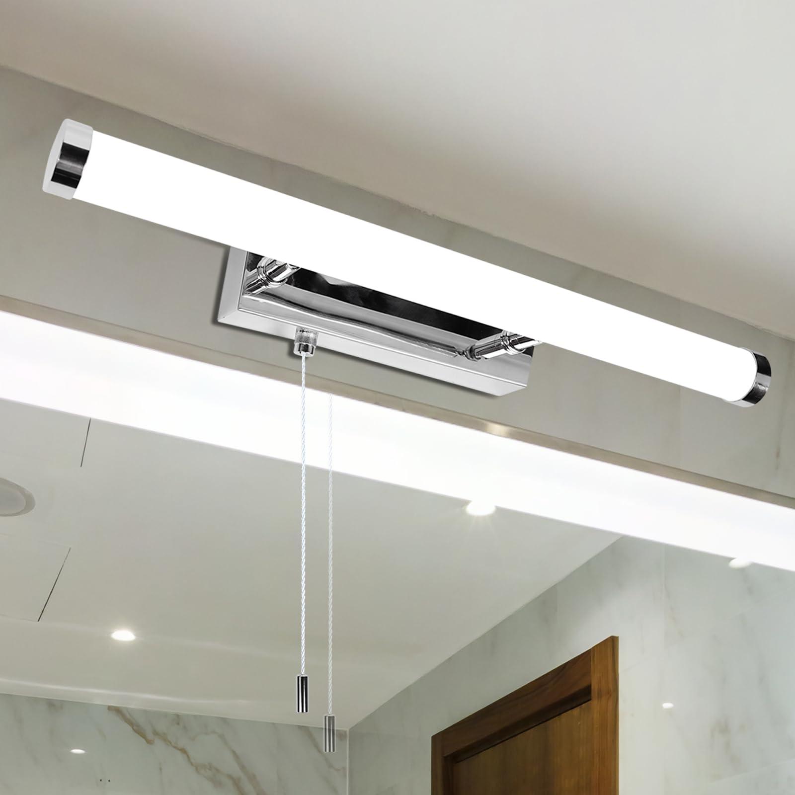 Luxvista LED Bathroom Mirror Light with Pull Cord Switch 9W, IP44 Waterproof Bathroom Wall Light with Pull Cord, Wall Light Over Mirror Lamp for Shaving and Makeup, Cool White 6500K