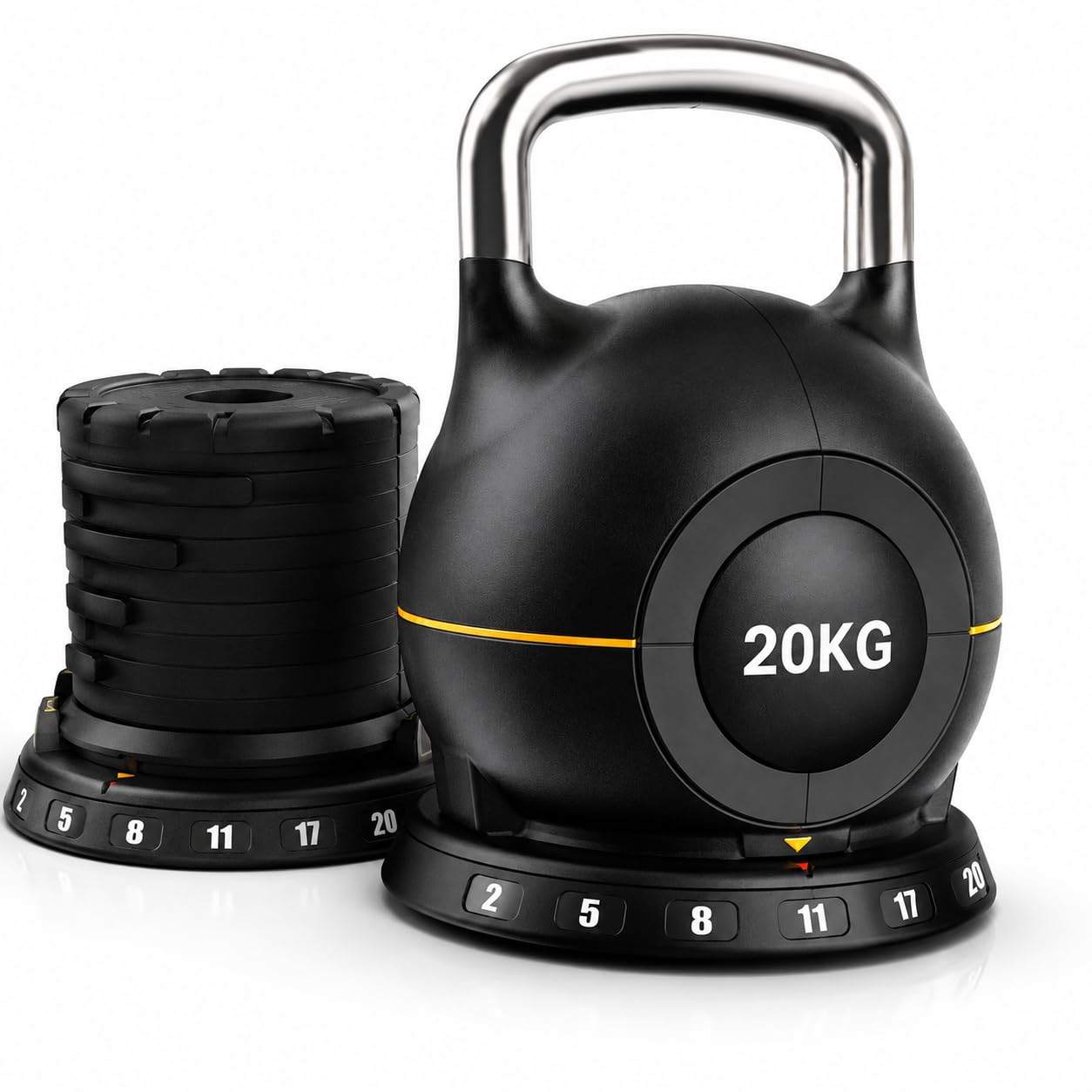 Kettlebell Regolabile 20 kg, 7 Pesi in 1 da 2 a 20 kg, Manubrio Regolabile per Home Gym, Cross Training, Functional Training, Fitness, Body Building e Allenamento della Forza