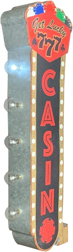 Get Lucky Casino Vintage Inspired Double-Sided Marquee LED Sign Retro Wall Decor for the Home, Game Room, Bar, Man Cave, Garage, or Bedroom (25" x 8" x 4")