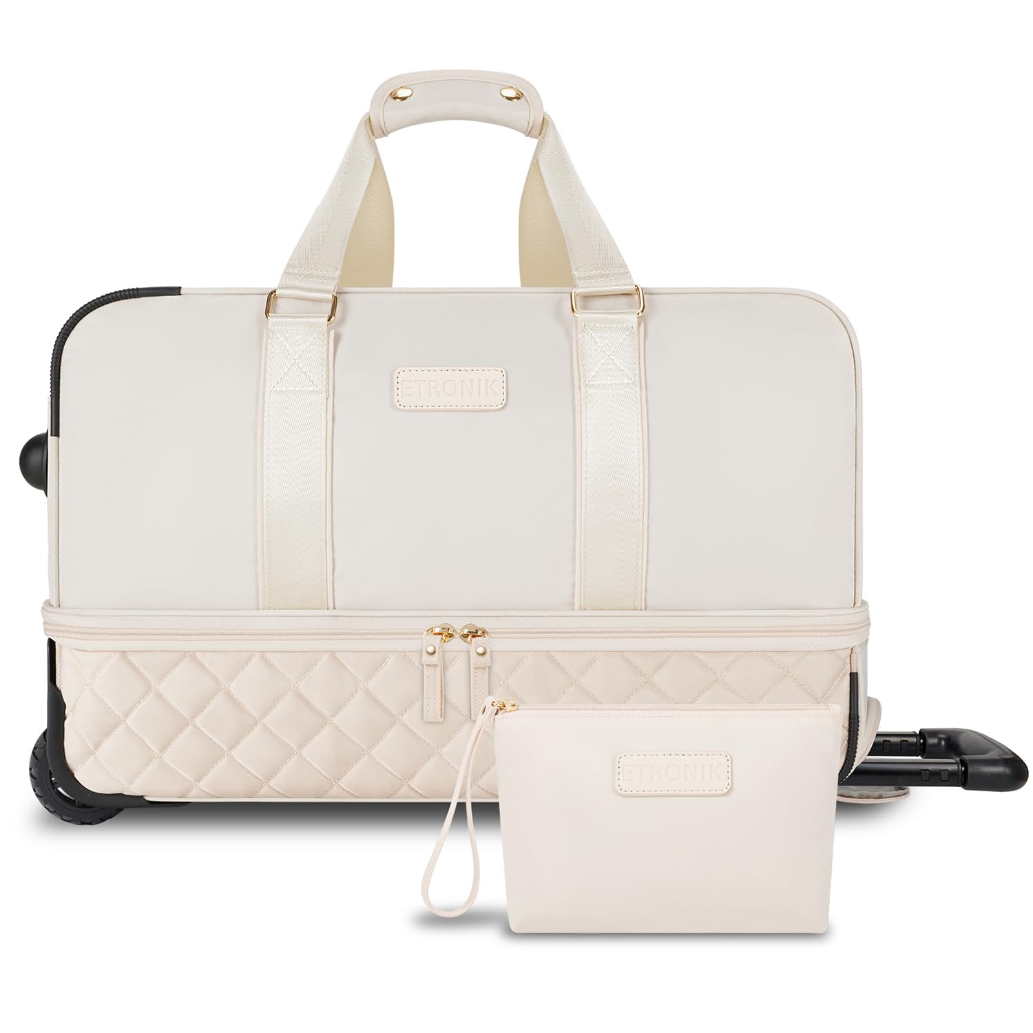 ETRONIK Rolling Duffle Bag with Wheels, 21-inch Flight Approved Travel Duffle Bag with Wet Pocket & Shoe Compartment, Carry On Luggage 22x14x9 Airline Approved, Khaki