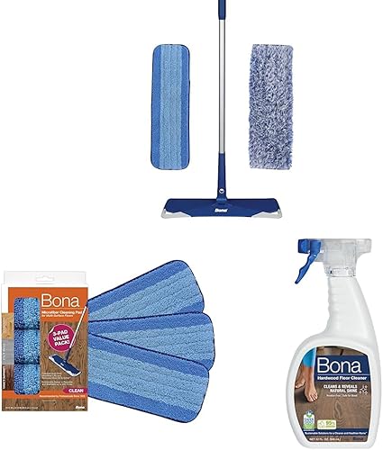 Bona Trapeador de piso de microfibra prémium y almohadilla de limpieza de microfibra para pisos de madera dura y superficies duras, paquete de 3 y