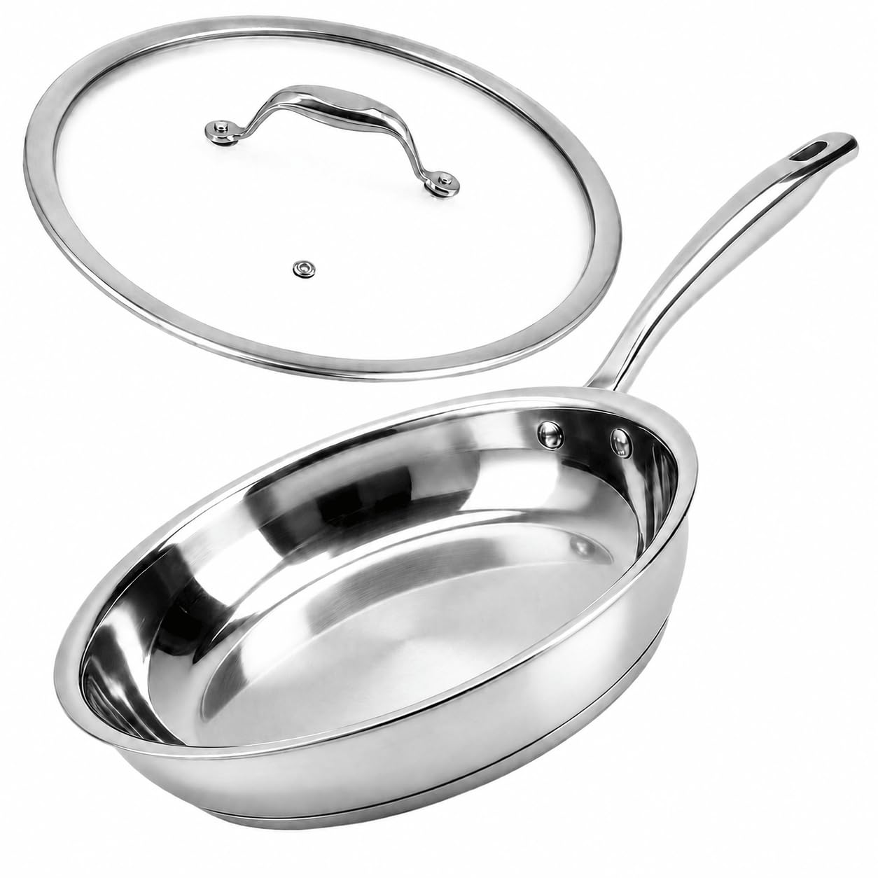 DELARLO Edelstahlpfanne Unbeschichtet 28 cm mit Deckel