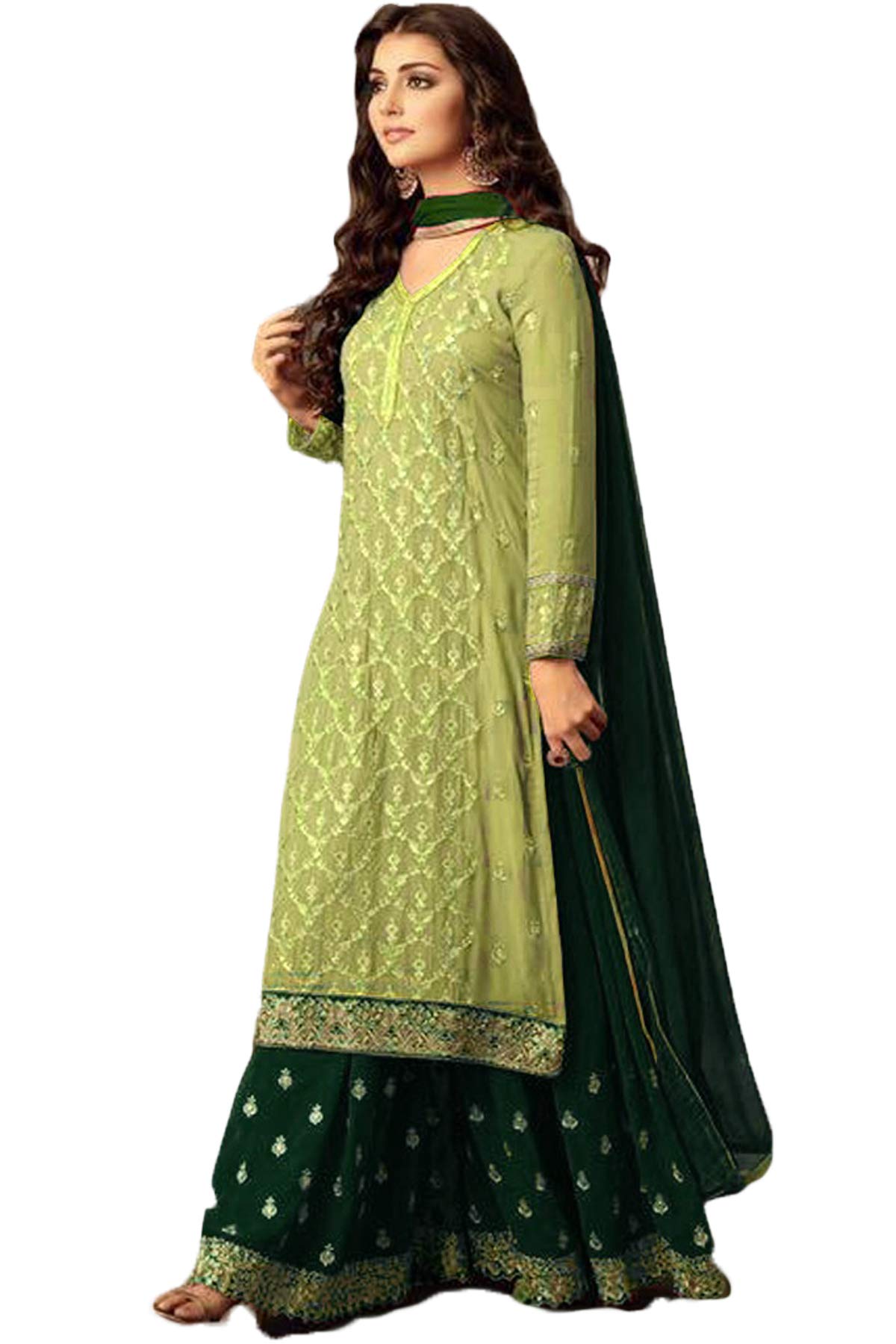 Women Georgette Anarkali Suit (Anarkali-Gown-Salwar-Suit-SF12126_Light Green_Free Size)-image-34