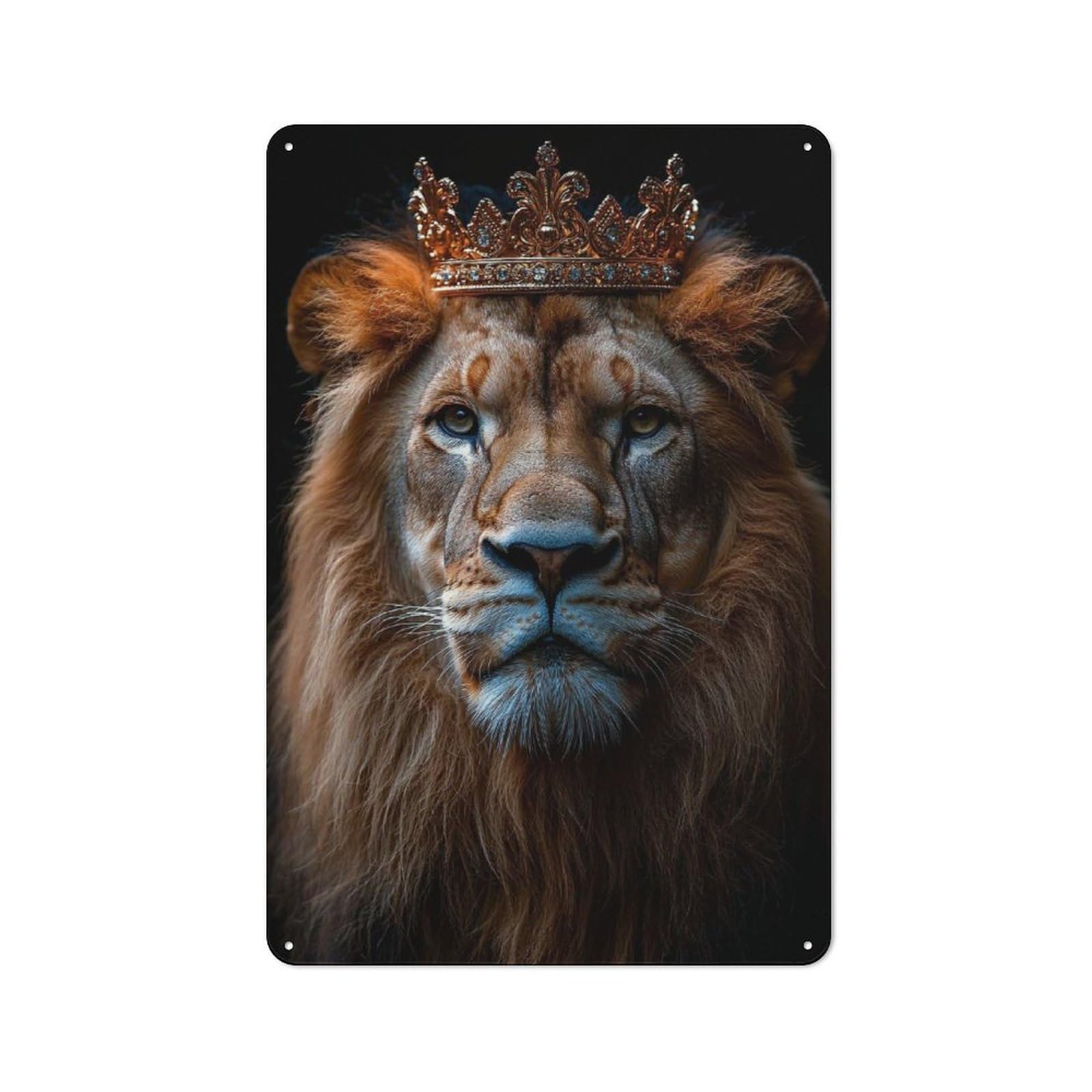 Junmoney Style-10 Metal Wall Sign 30X20cm Featuring Lion King Portrait With Golden Crown For Café Or Home Bar, For Collectors Decorating Cafés And Home Bars