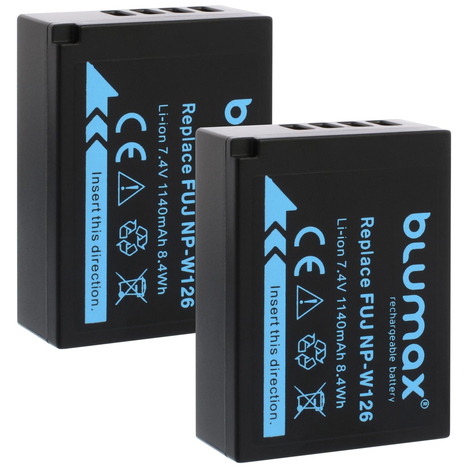 Blumax - Batería compatible con Fujifilm NP-W126s (1140 mAh) + cargador Fuji NP-W126 para X-A1 X-A7 X-E5 X-H1 X-M5 / X-Pro3 X-S10 X-T3 X-T30 III X-T200