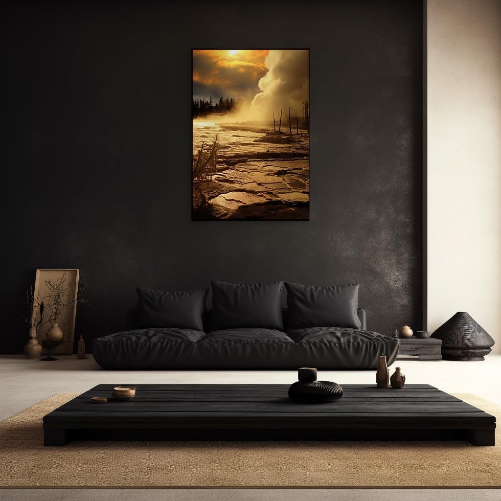 Canvas for Living room. Golden Twilight Serenity: A Dreamy River Sunset Enveloped by Whispering Forests, 27 x 18 inch Canvas Wall Art - Contemporary Masterpieces - Modern Home Decor