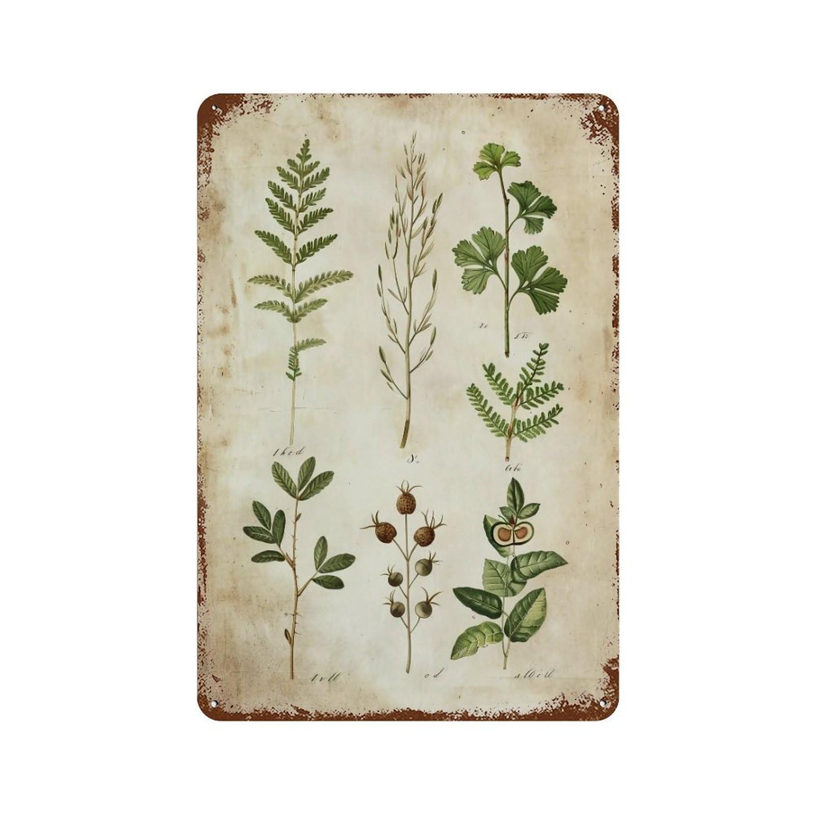 HDURYEYRYY Antique Herbal Botanical Specimen 01 Wall Retro Iron Vintage Art Metal Tin Sign Poster Modern Home Cofffee Club Art Bar Shop Decor 30x20cm