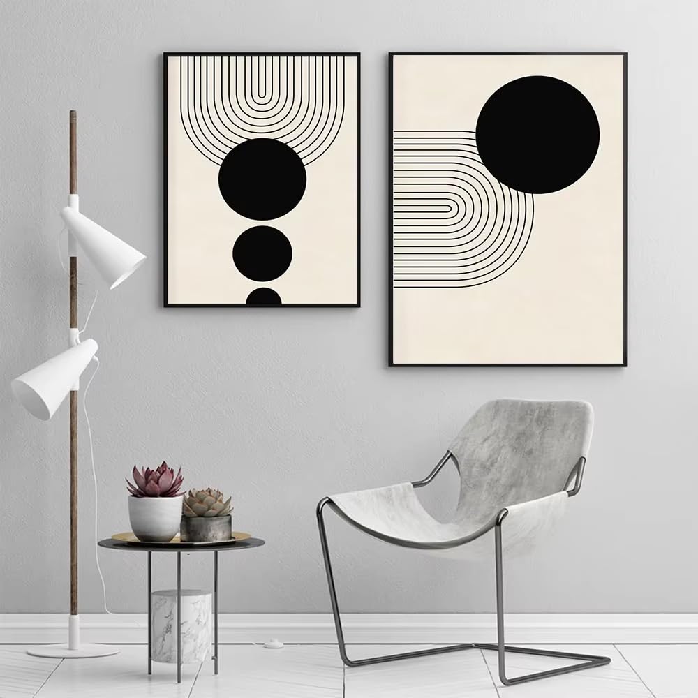 DFZEWKI Scandinavian Abstract Wall Art Geometric Beige and Black Arches Geometric Lines Poster Print for Living Room Decor(80x110cm(31x43in) x2/No frame)
