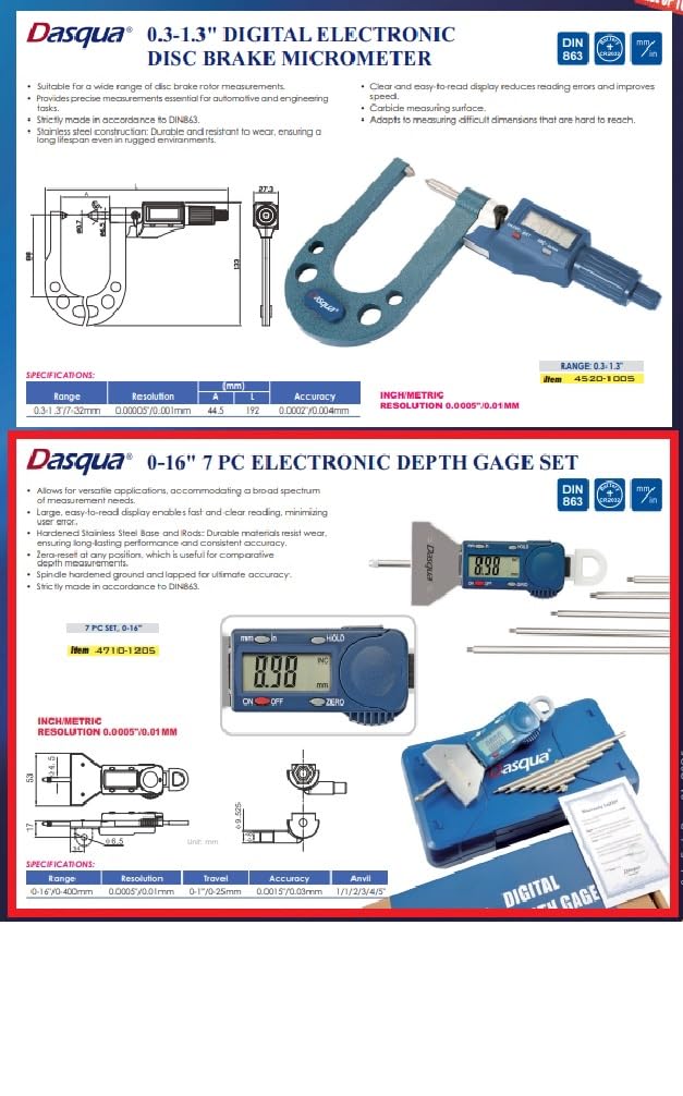 Dasqua 4710-1205 - Set di 7 misuratori di profondità elettronici, 0-16"