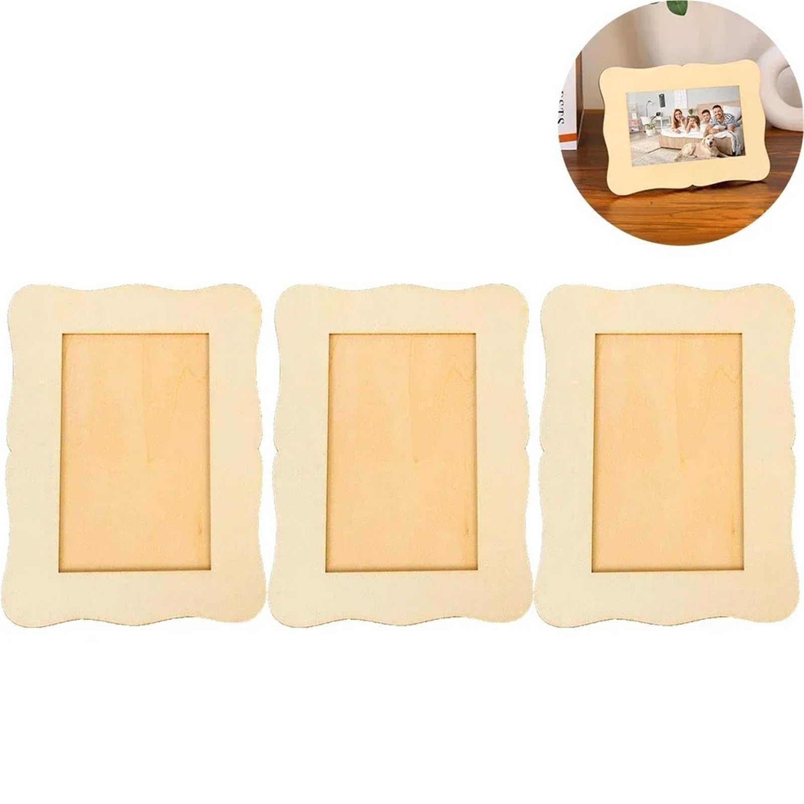 Wooden Wavy Single Photo Frame Unfinished Blank DIY Picture Hand Painted Tabletop Display Home Wedding Decor For Photo And Picture(3PCS)