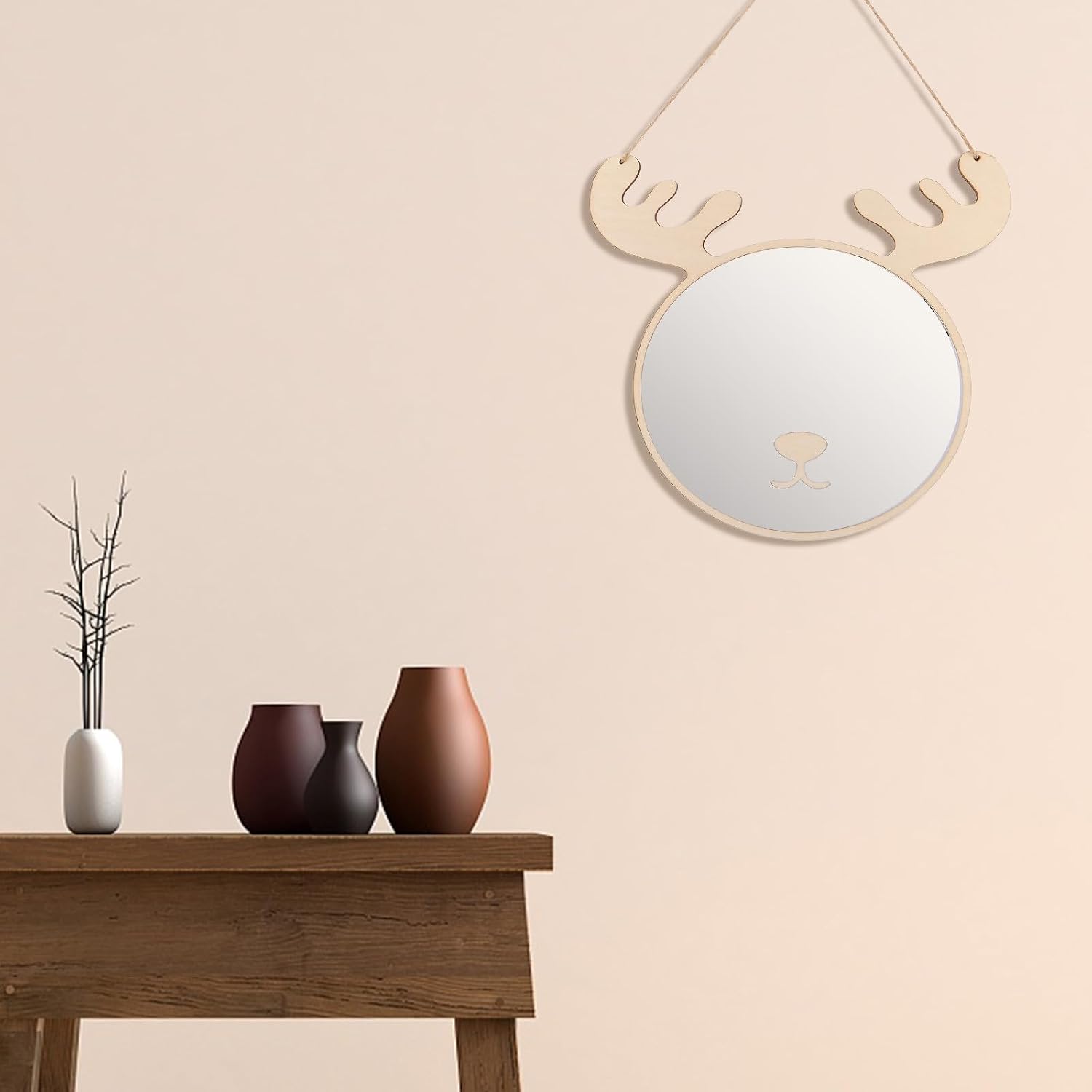 Nordic Style Bear Shape Wall Hanging Mirror for Room Decor with Friendly Design Wooden Frame and Aluminum Mirror for Bedroom