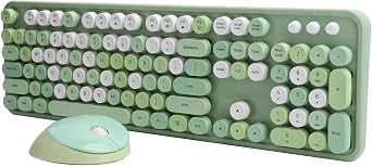 Wireless Keyboard, 2.4Ghz 104 Keys Vintage Typewriter Design Wireless Keyboard with Mouse Wireless Keyboard Mechanical Gaming Keyboard for PC Laptop Mixed Green