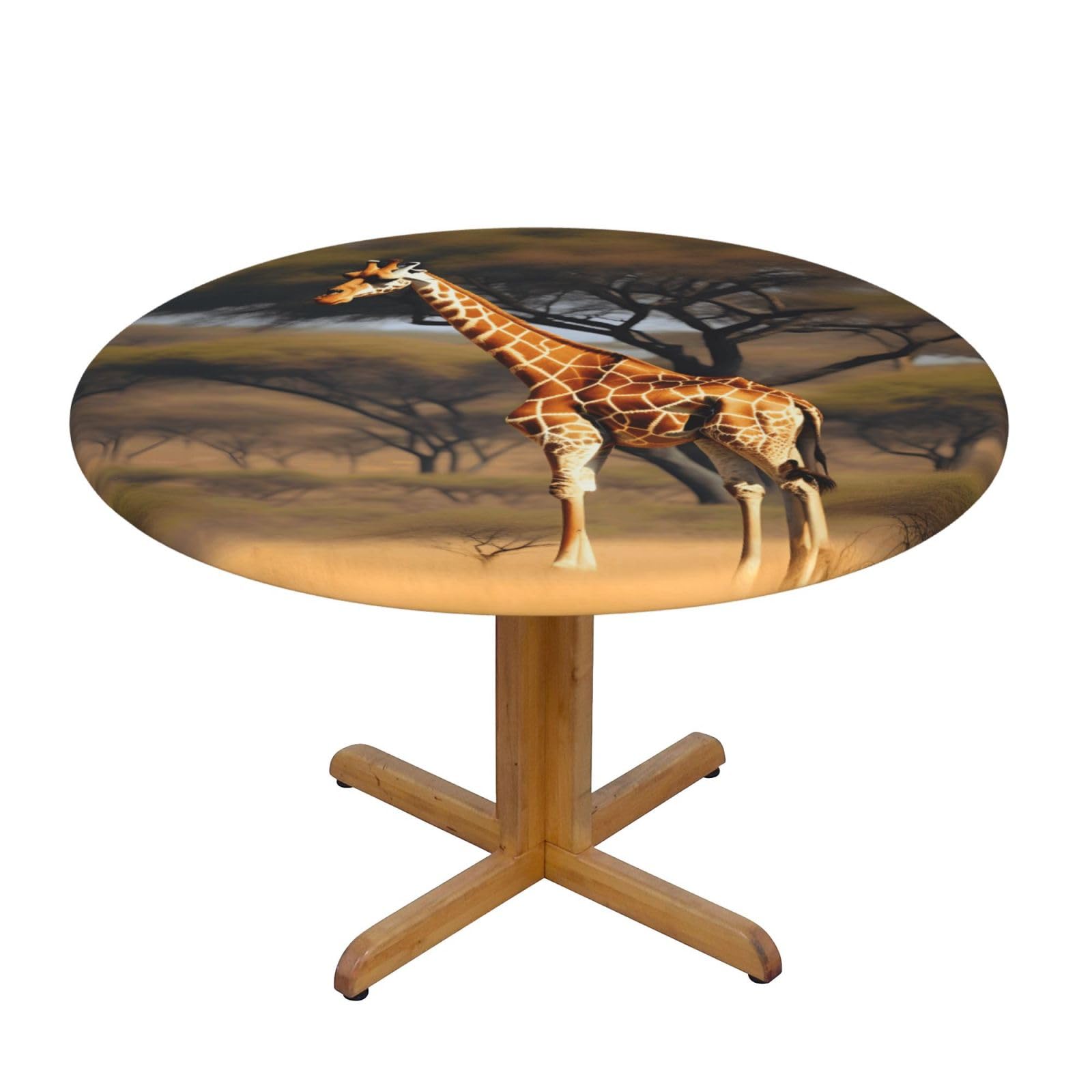 Africa Giraffe Majestic Tree Print Round Tablecloth Waterproof Table Cover Wipe Clean Washable Table Protector For Dining Room