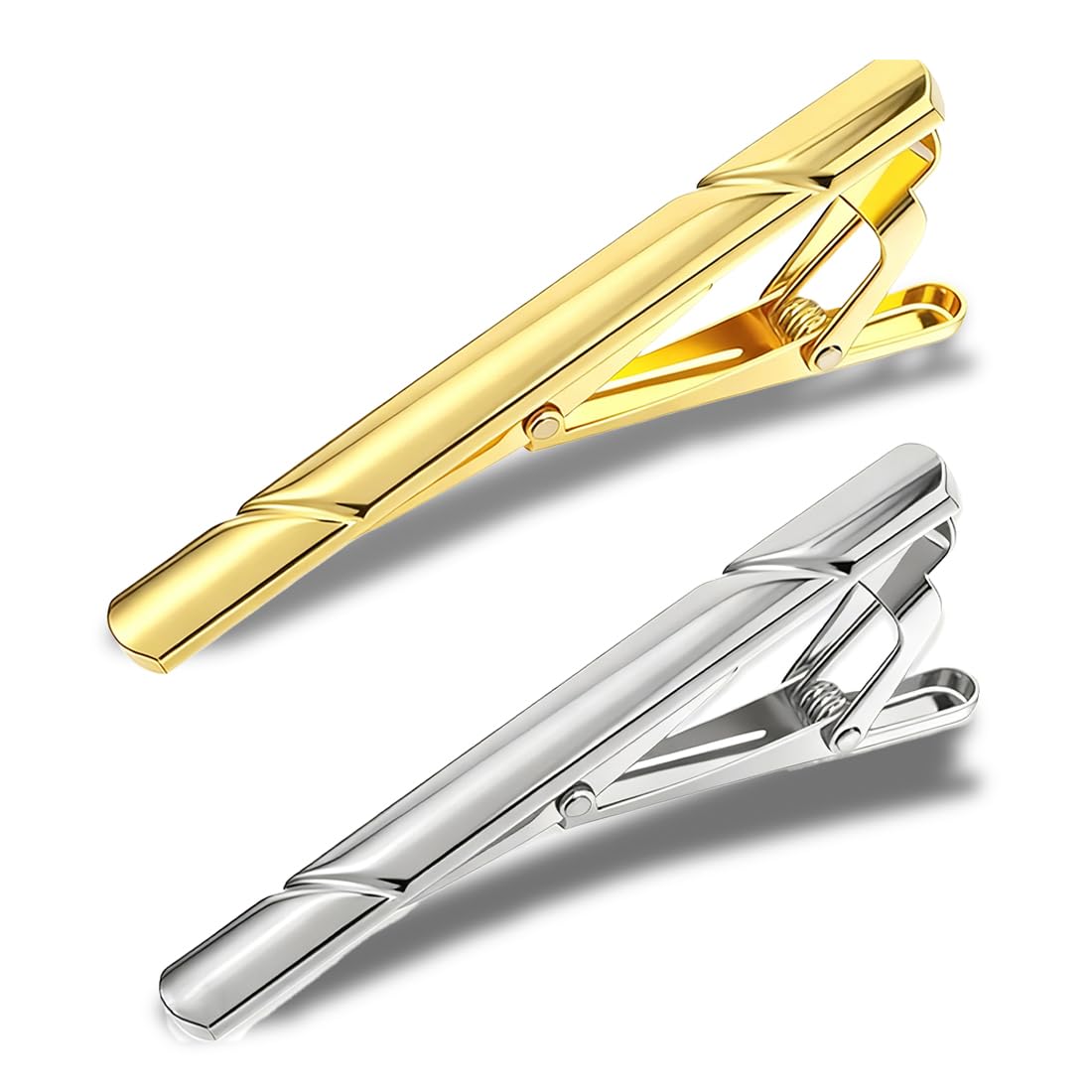2pcs Fermacravatte Uomo Classici in Rame, Clip di Cravatta Set,ferma cravatta da uomo, Fermacravatte Eleganti per cravatta e completo, Accessorio per matrimonio e ufficio(Oro + Argento)