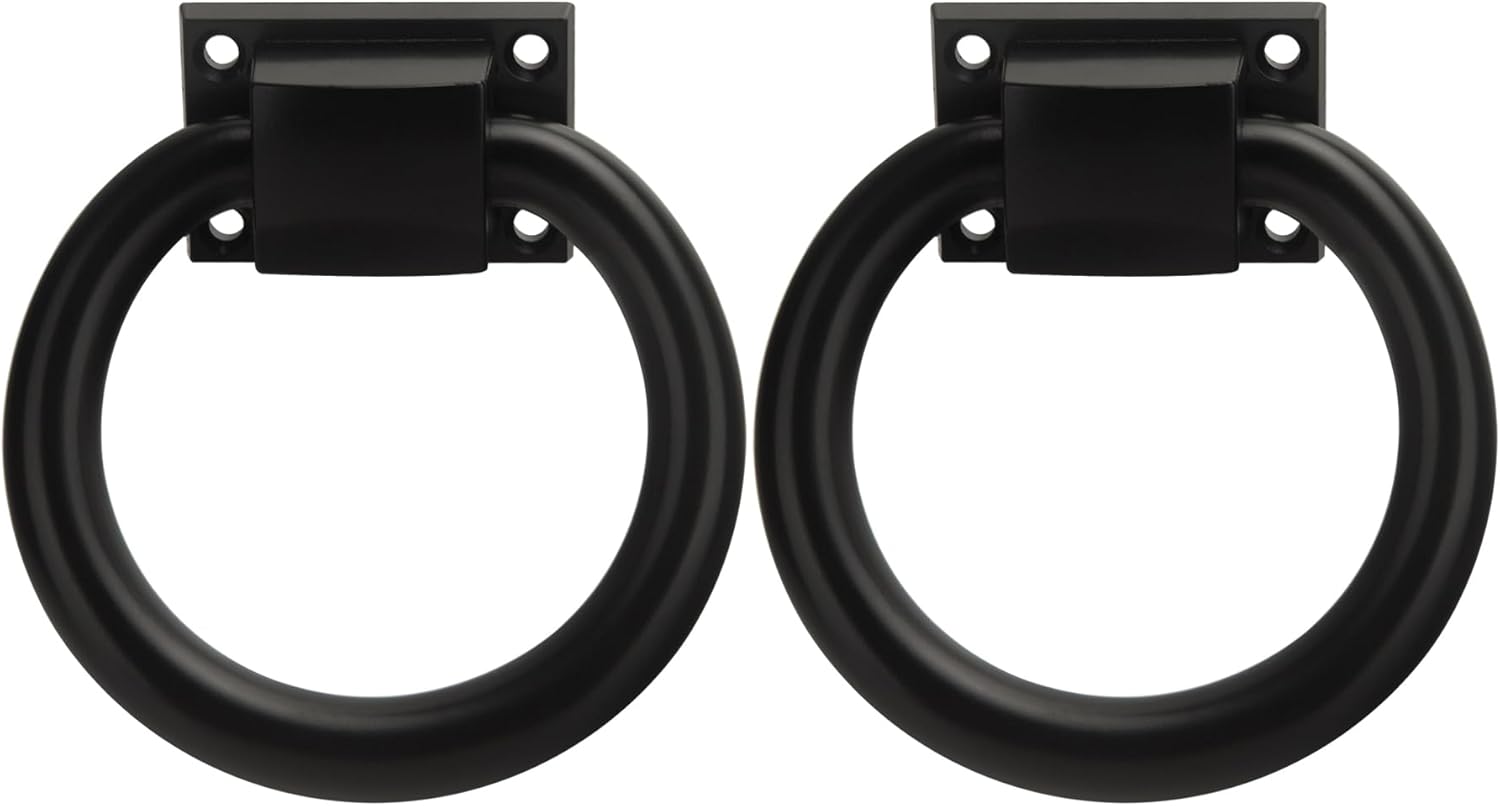 Matte Black Ring Garage Door Pull 3.9In Metal Sliding Barn Door Handle Knob Fence Gate Door Hardware for Farmhouse Gardendoor Hallway Mantle Shutters Cabinet Box 2 Pack