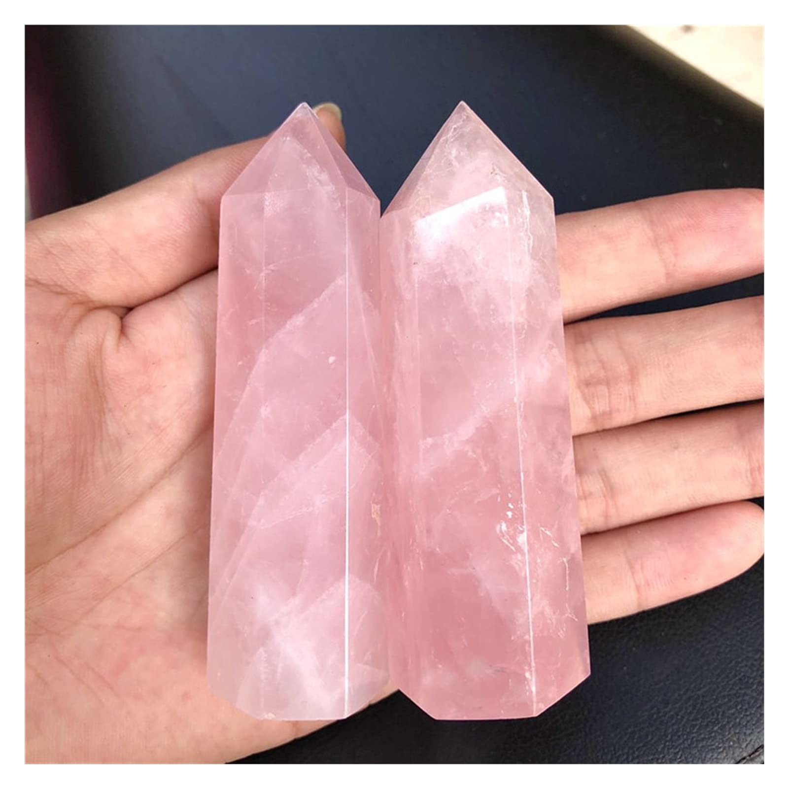 Quartz rose naturel rugueux : lot de 2 pierres hexagonales de guérison pour collection de minéraux