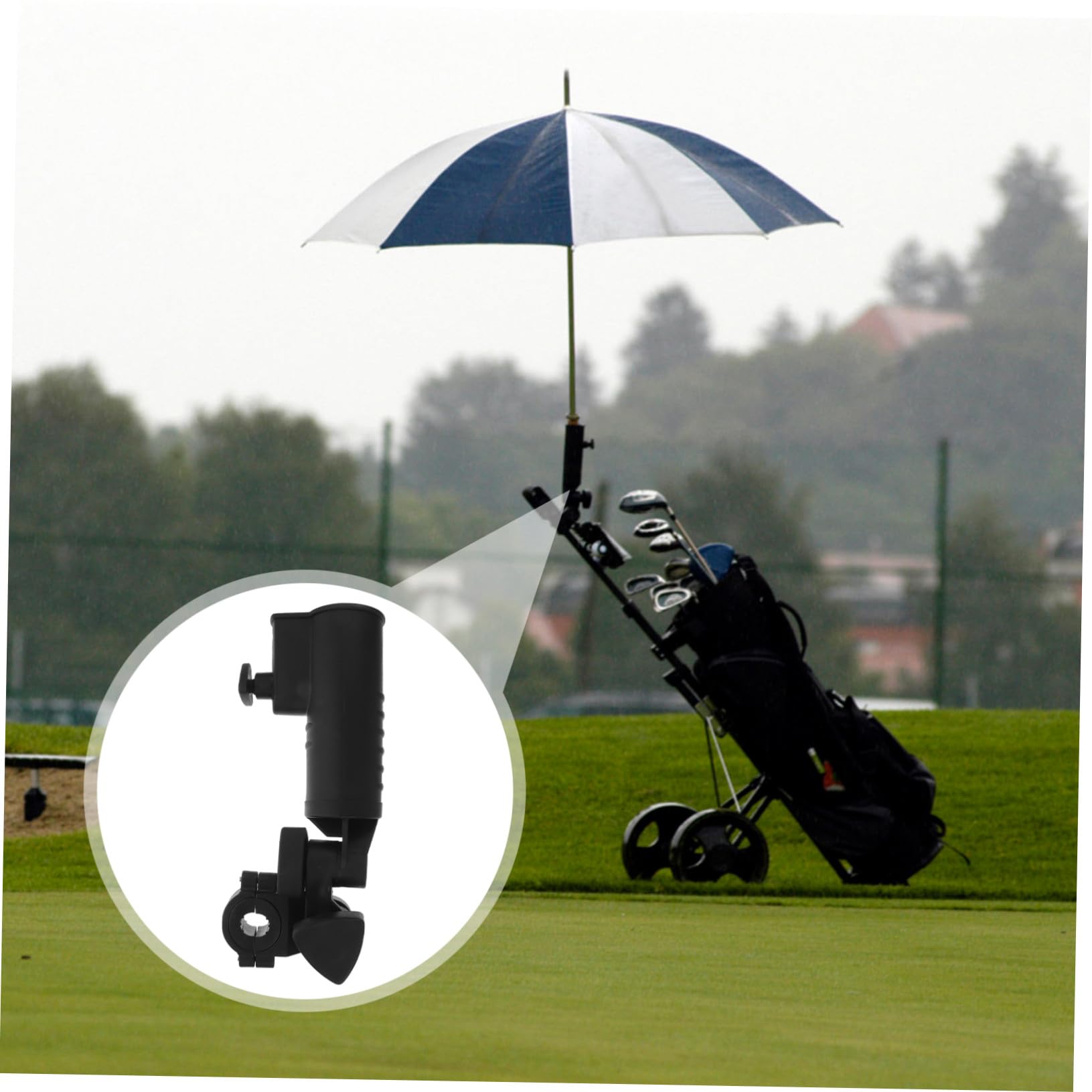 Soporte Fabricado Paraguas de Golf Carrito Mecanismo y Abrazadera Ancho Interno Ajustable en Plástico Resistente para Uso Práctico en Exteriores