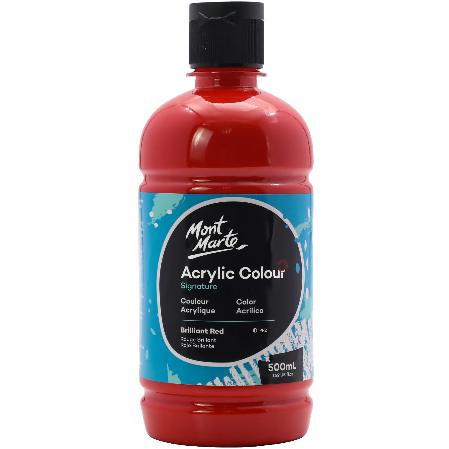 MONT MARTE Signature Brilliant Red Acrylic Paint, 16.9oz (500ml), Semi-Matte Finish, Suitable for Canvas, Wood, Fabric, Leather, Cardboard, Paper, MDF and Crafts