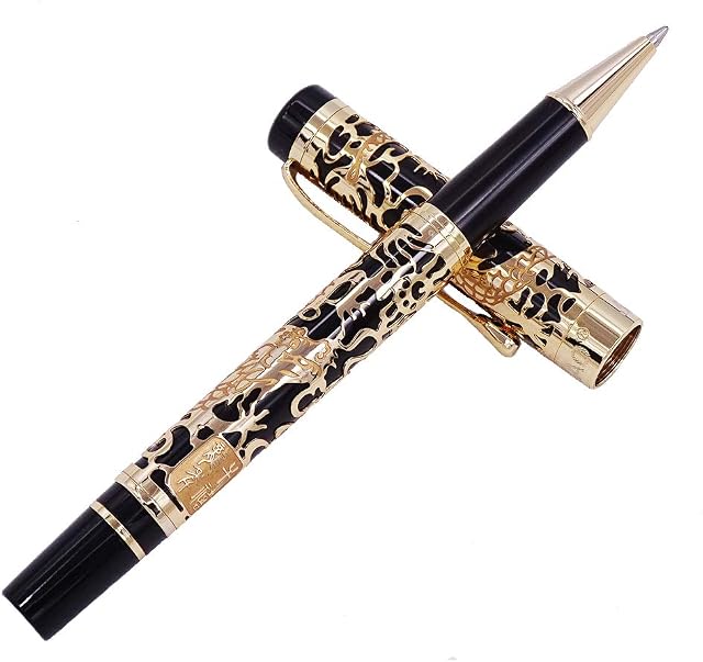 Advanced Signature Roller Ball Pen Jinhao 5000 Black with Golden Dragon Carved