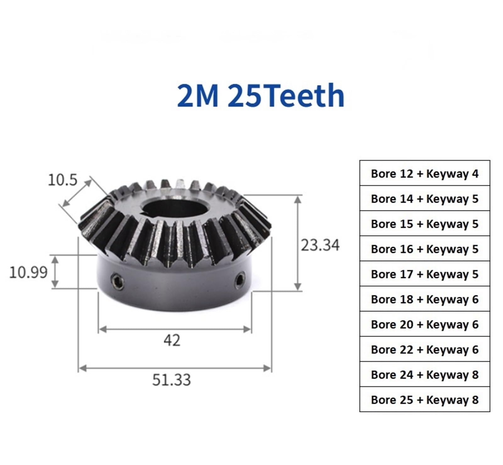 Bevel Gear Pinion Hardware Mechanical 1pcs 1:1 Bevel Gear 2M 25Teeth Keyway Bore 12/14/15/16/17/19/20mm Gear 90 Degrees Meshing Angle Steel Gears Steel(14mm(Keyway 5))