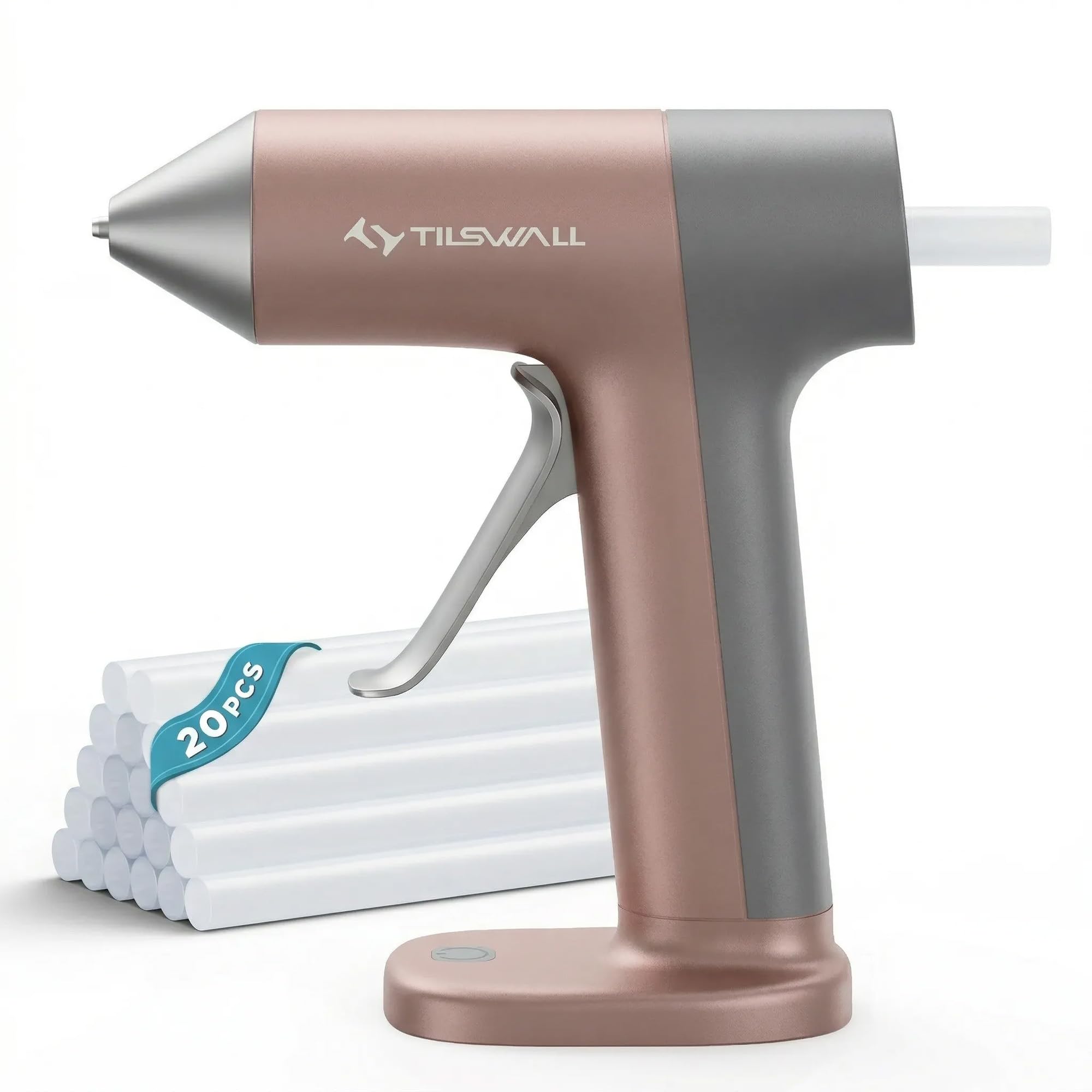 Tilswall 4V Cordless Hot Glue Gun Kit with 20pcs 7x140mm Glue Sticks,Mini Pink Glue Gun,30s Fast Heat-Up,USB-C Rechargeable,Auto Shut-Off,Anti-Drip Nozzle for DIY Crafts,School Projects & Home Repairs