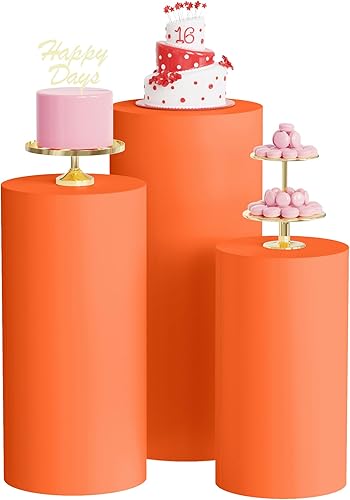 Miniatura 19 de Wokceer Fundas de soporte de pedestal de cilindro para fiesta, 3 piezas, soporte de cilindro dorado de elastano para cubiertas de fiesta, soporte