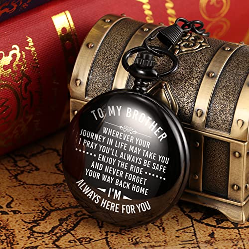 Image of TREEWETO Mens Engraved Pocket Watch Gifts for Brother, Unique Birthday Gift Ideas for Man, Graduation Gifts for Him, Present for Men