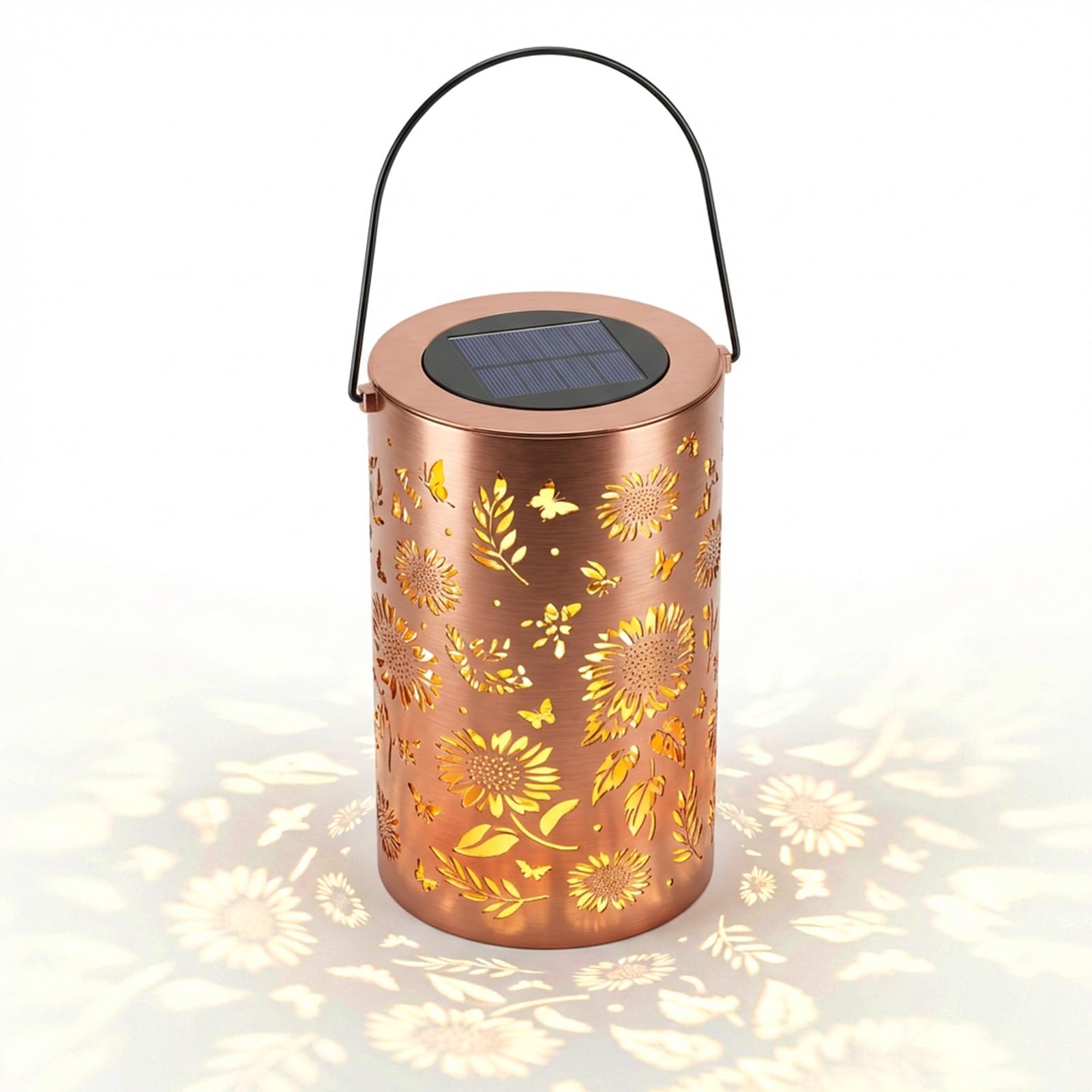 Muiltvoe Solar Hollowed Out Hanging Light, Metal Sunflower Hanging Solar Lantern for Garden Patio Yard (Small)