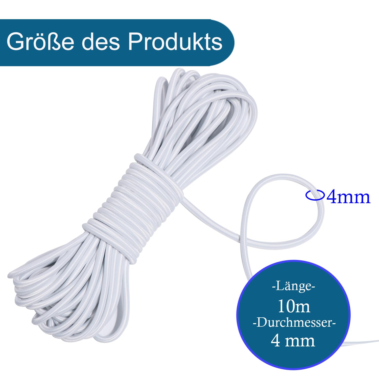 Lina gumowa do ekspandera 4/5/8 mm 10/20 m czarna/biała – linka napinająca linka gumowa do plandeki przyczepy, plandek, namiotów, banerów (biała, 4 mm x 10 m)